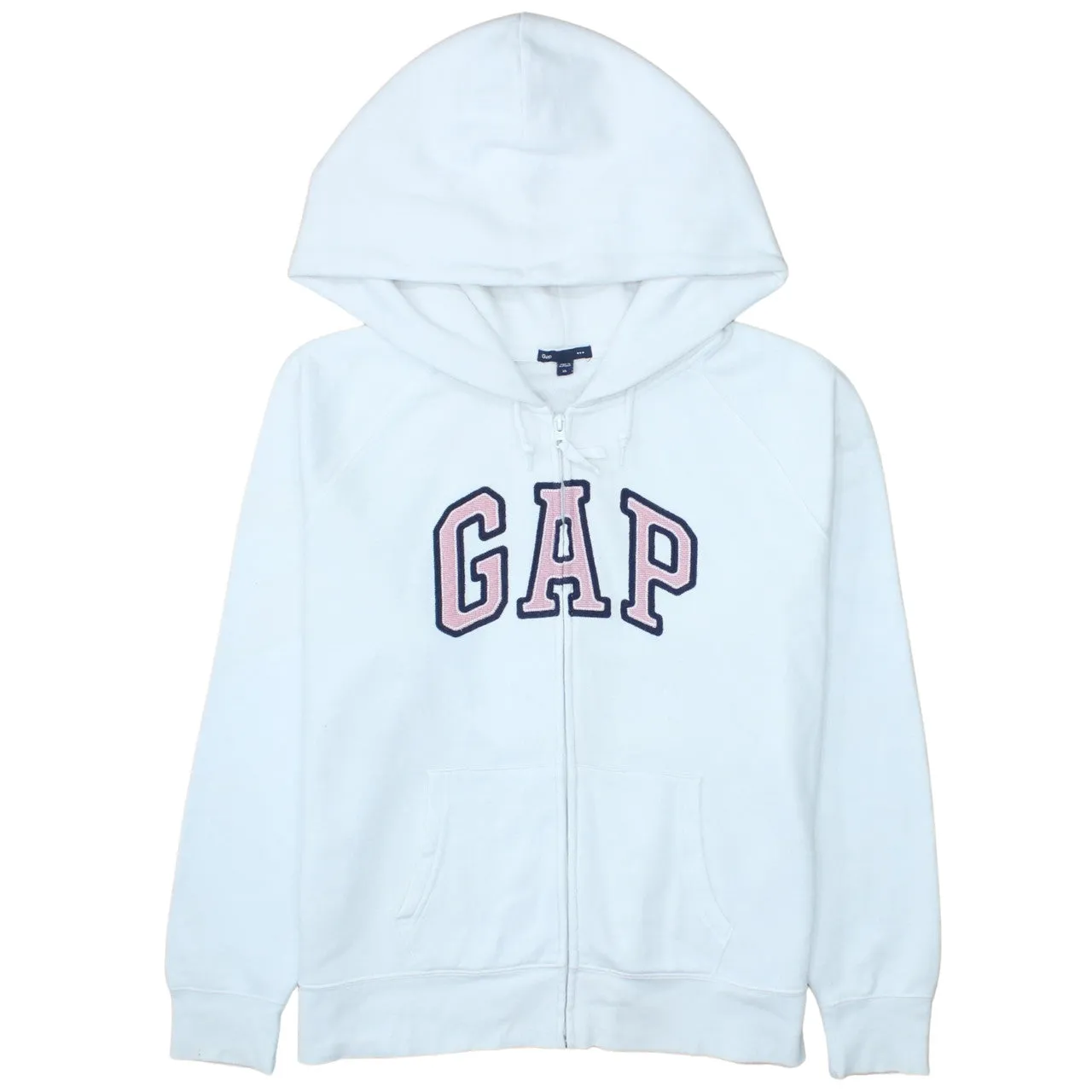 Gap White Zip Hoodie Women’s XLarge Embroidered Logo Raglan Sleeves Split Pocket Sweatshirt sold by Vintage Club