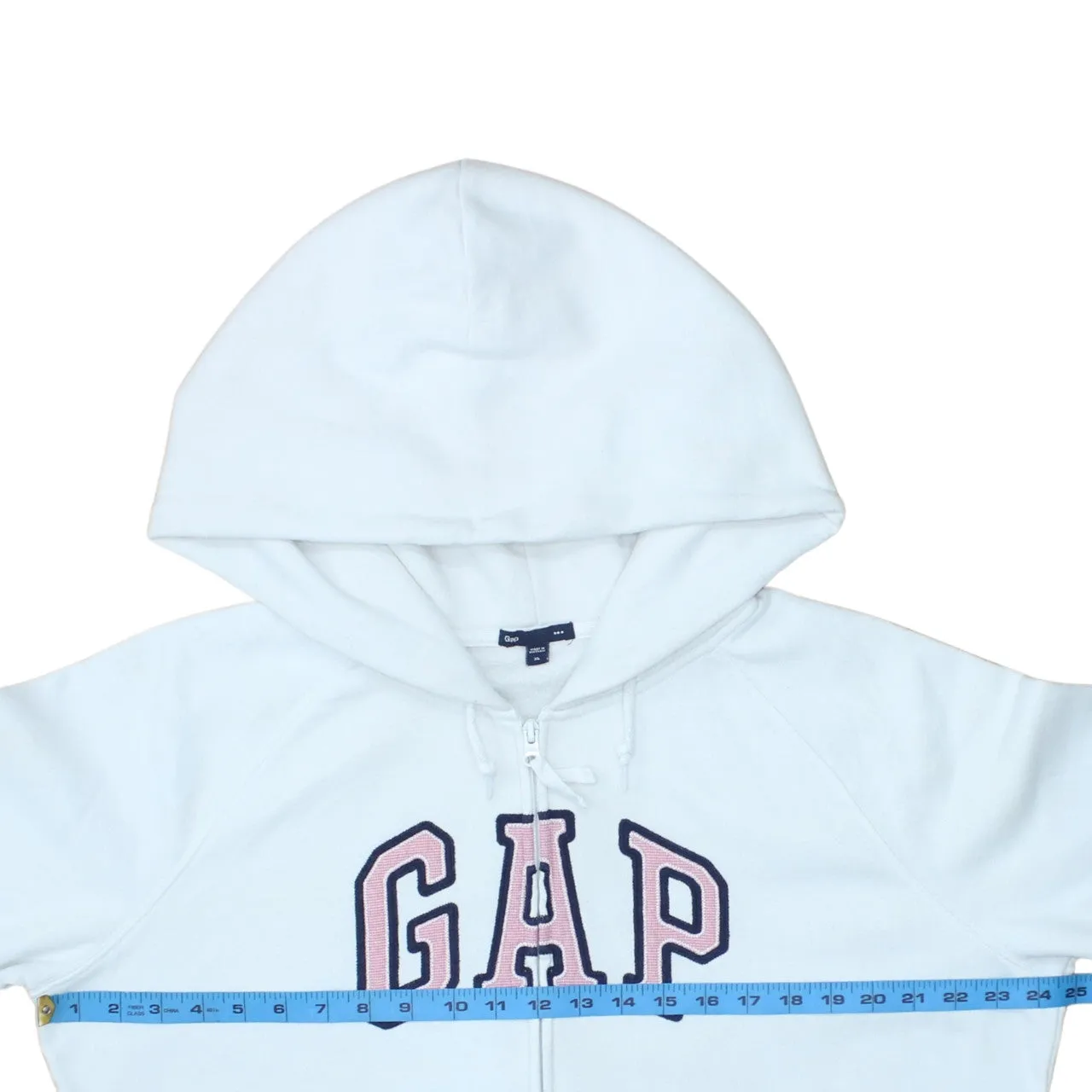 Gap White Zip Hoodie Women’s XLarge Embroidered Logo Raglan Sleeves Split Pocket Sweatshirt sold by Vintage Club product image thumbnail 5