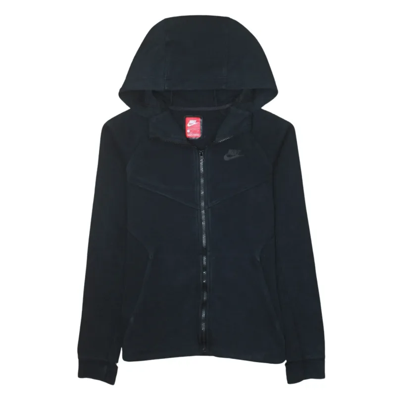 Nike Black Full Zip Hoodie Women’s Small Embroidered Chest Logo Panelled Fleece Jacket sold by Vintage Club