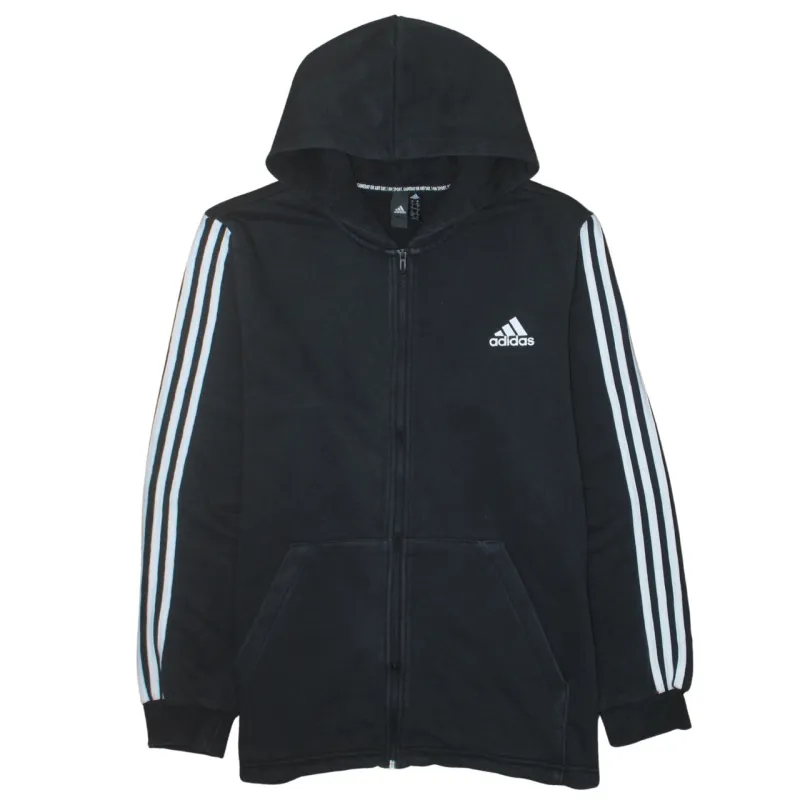 Adidas Black Full Zip Hoodie Men’s XLarge Embroidered Logo Three Stripe Sleeves Sweatshirt sold by Vintage Club