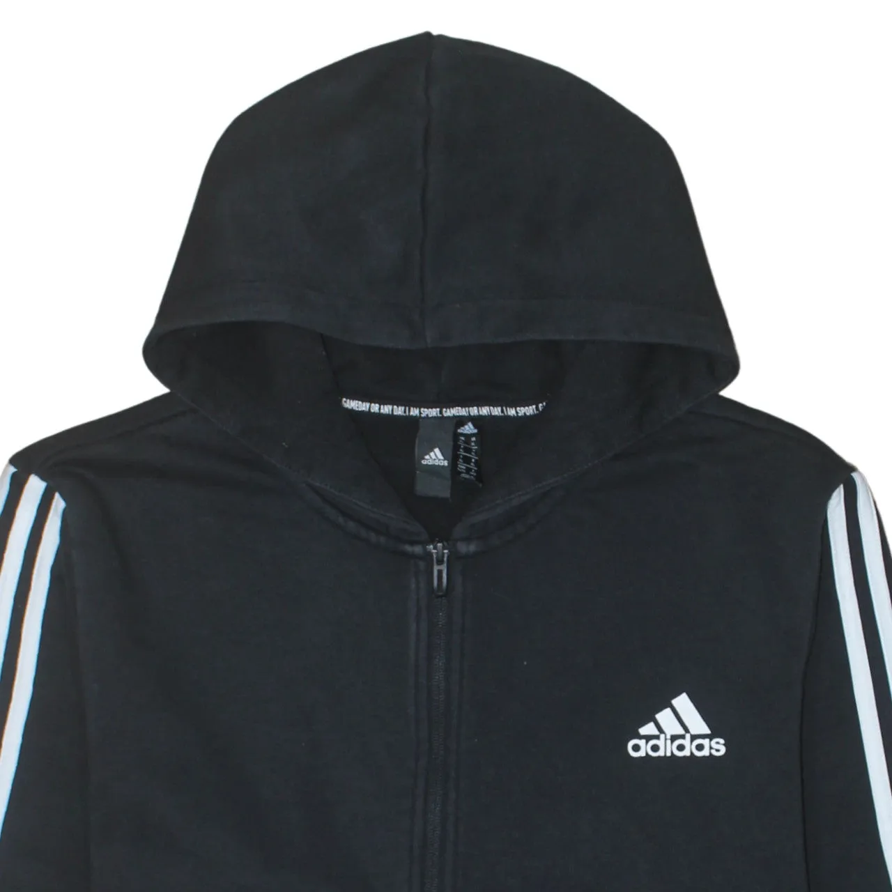 Adidas Black Full Zip Hoodie Men’s XLarge Embroidered Logo Three Stripe Sleeves Sweatshirt sold by Vintage Club product image thumbnail 3
