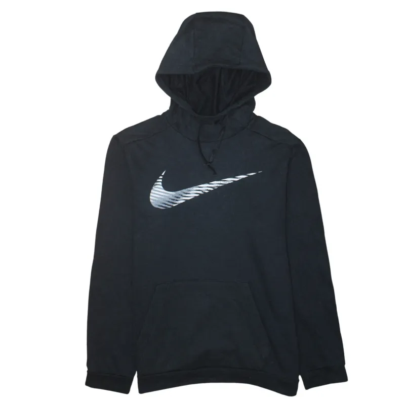 Nike Black Hoodie Men's Medium Printed Swoosh Logo Front Pocket Pullover Sweatshirt sold by Vintage Club