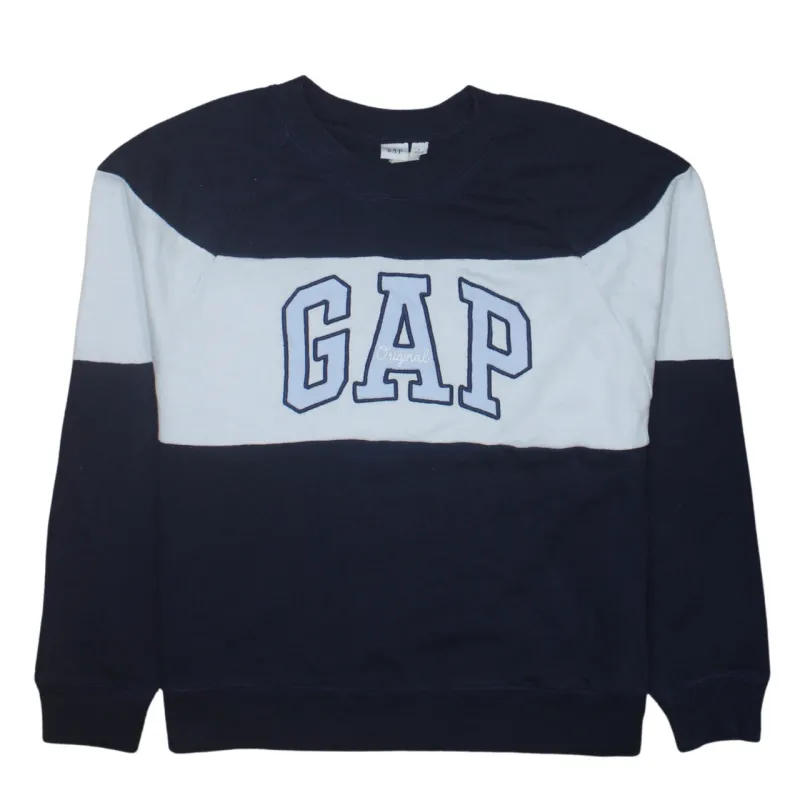Gap Navy Blue Colour Block Sweatshirt Women's Medium Printed Logo Crewneck Pullover Top made by GAP