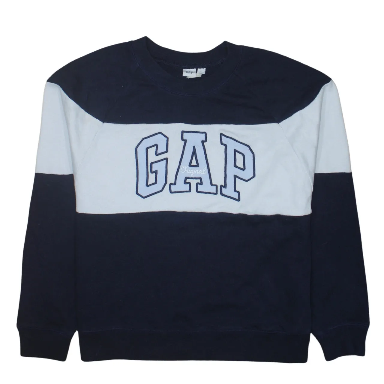 Gap Navy Blue Colour Block Sweatshirt Women's Medium Printed Logo Crewneck Pullover Top sold by Vintage Club