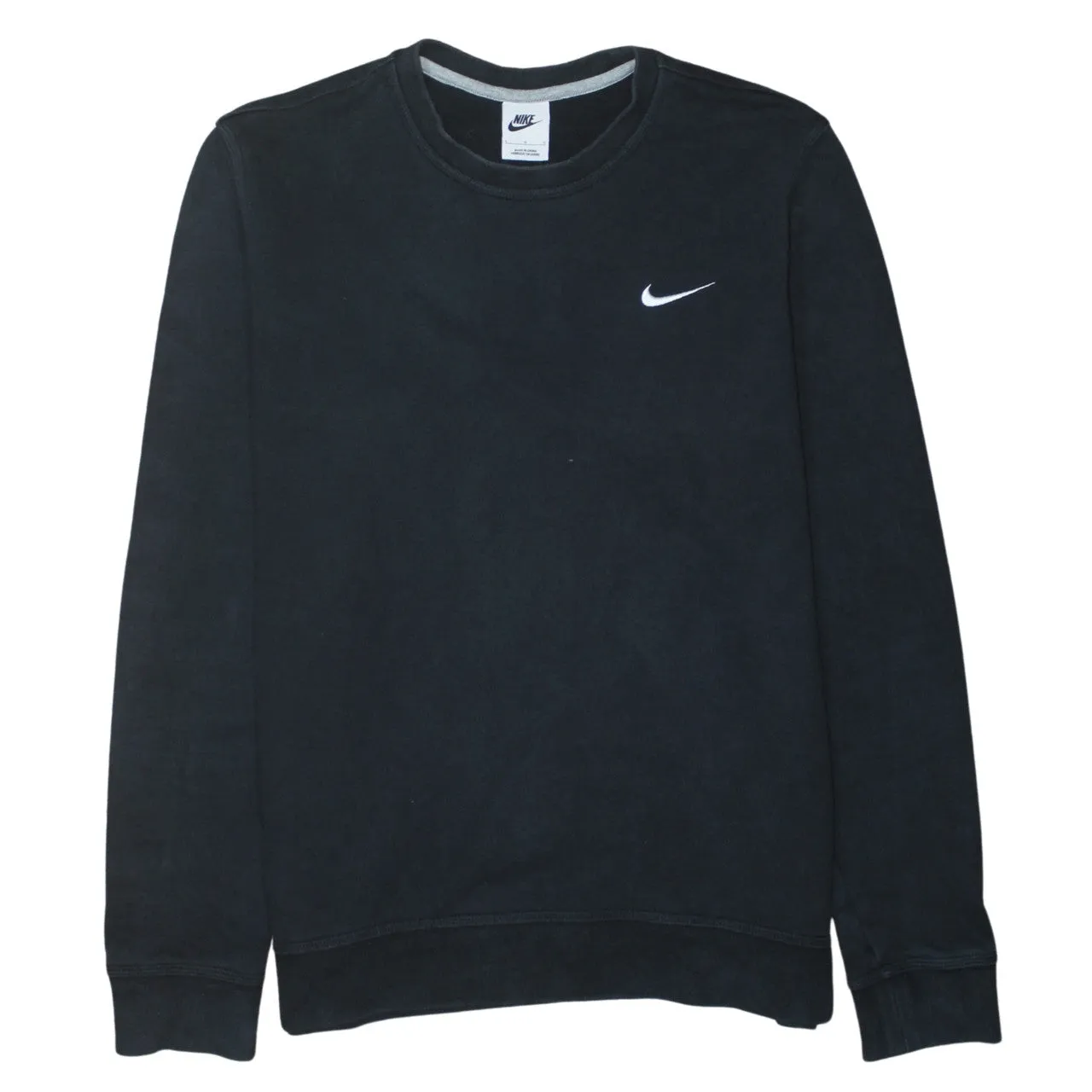 Nike Black Sweatshirt Men’s Large Embroidered Swoosh Logo Ribbed Cuffs Crewneck Pullover sold by Vintage Club