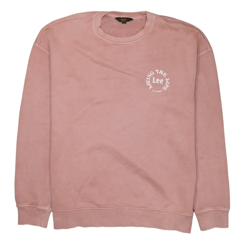 Lee Pink Crewneck Sweatshirt Men's Large Printed Sunflower Graphic Ribbed Hem Pullover made by Lee