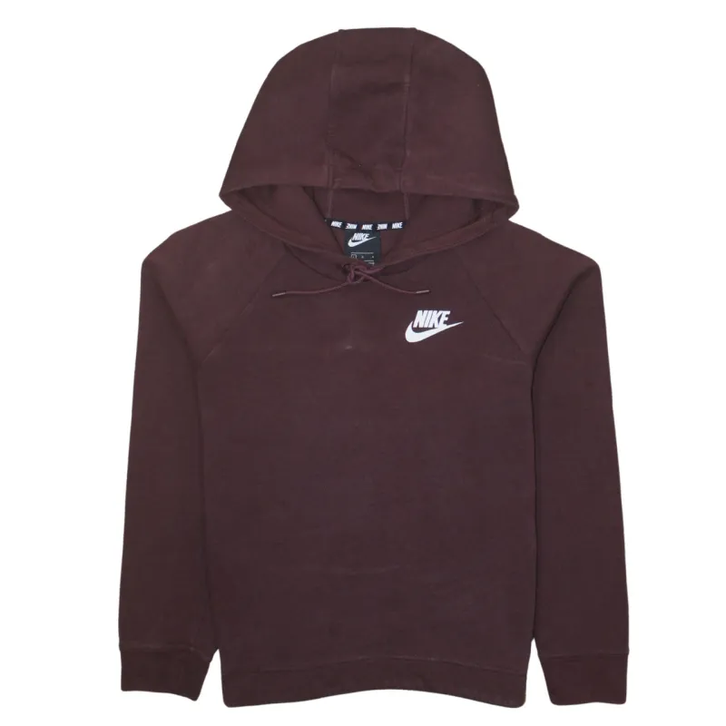 Nike Burgundy Red Hoodie Women’s Large Printed Swoosh Logo Drawstring Pullover Sweatshirt sold by Vintage Club