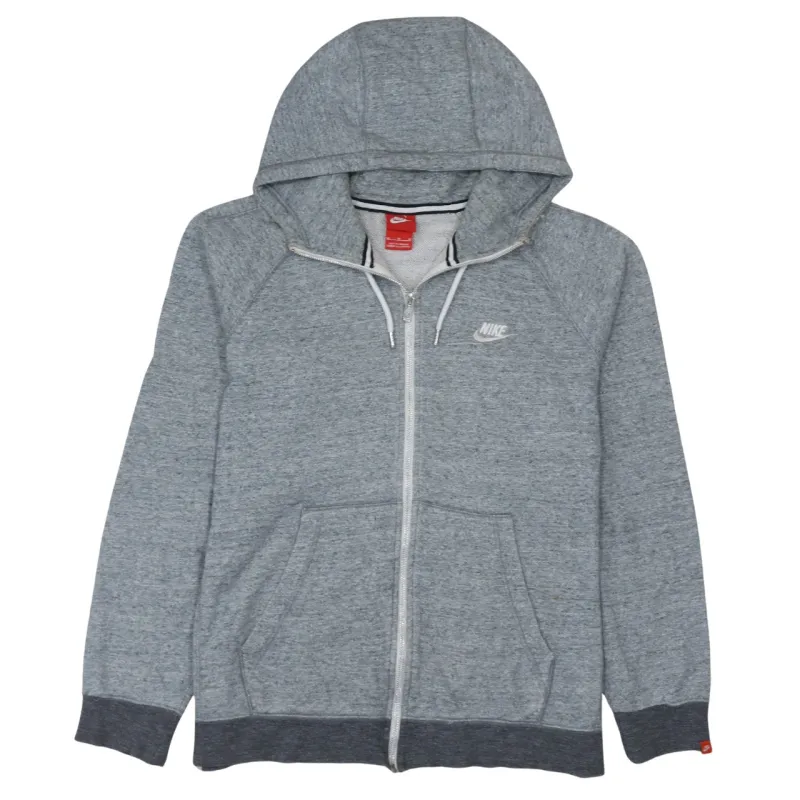 Nike Grey Full Zip Hoodie Men's Medium Embroidered Chest Logo Split Pocket Sweatshirt made by Nike