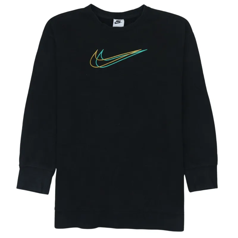 Nike Black Sweatshirt Women's Large Embroidered Triple Swoosh Logo Crewneck Pullover Top sold by Vintage Club