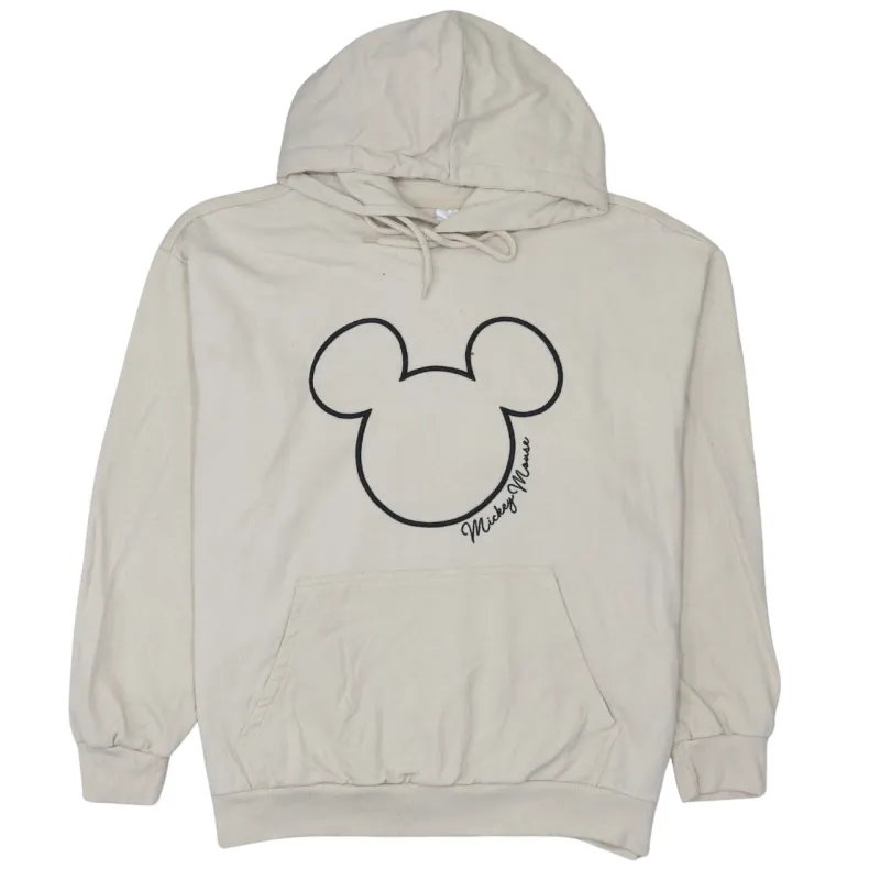 Mickey Mouse Beige Cream Hoodie Men's XLarge Printed Logo Front Pocket Pullover Sweatshirt sold by Vintage Club