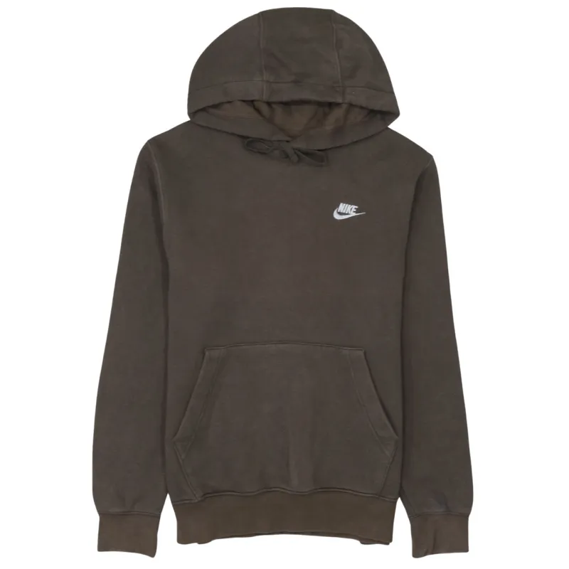 Nike Brown Hoodie Men’s Small Printed Swoosh Logo Drawstring Hood Front Pocket Sweatshirt made by Nike