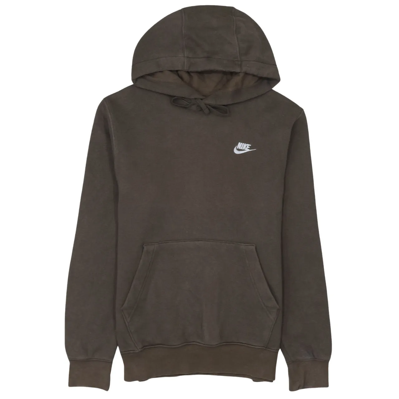 Nike Brown Hoodie Men’s Small Printed Swoosh Logo Drawstring Hood Front Pocket Sweatshirt sold by Vintage Club