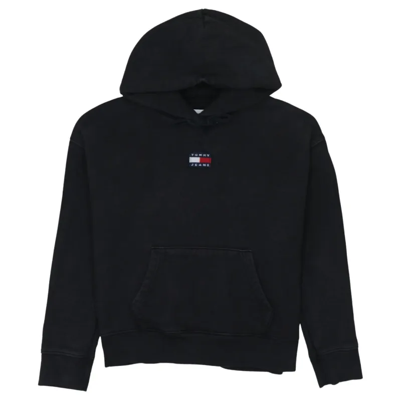Tommy Hilfiger Black Hoodie Men's Medium Embroidered Flag Logo Front Pocket Pullover Sweatshirt sold by Vintage Club