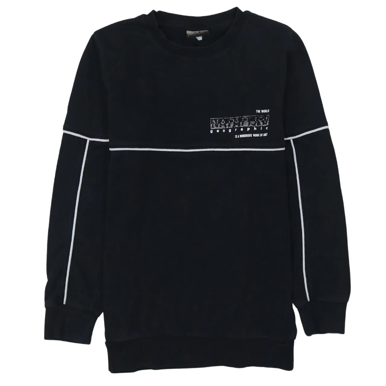 Napapijri Black Sweatshirt Women's XSmall Contrast Piping Printed Chest Logo Pullover Top sold by Vintage Club