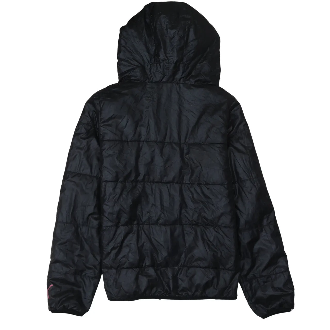 Puma Black Hooded Puffer Jacket Women's Medium Pink Lining Zip Pockets Outerwear Coat sold by Vintage Club product image thumbnail 2