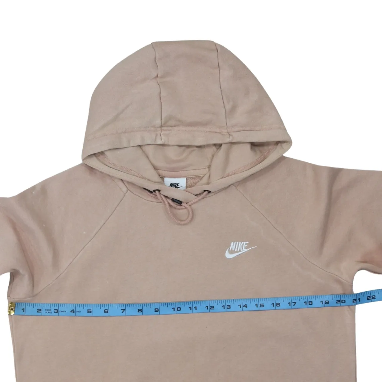 Nike Beige Pink Hoodie Women’s Medium Printed Swoosh Logo Front Pocket Pullover Sweatshirt sold by Vintage Club product image thumbnail 5