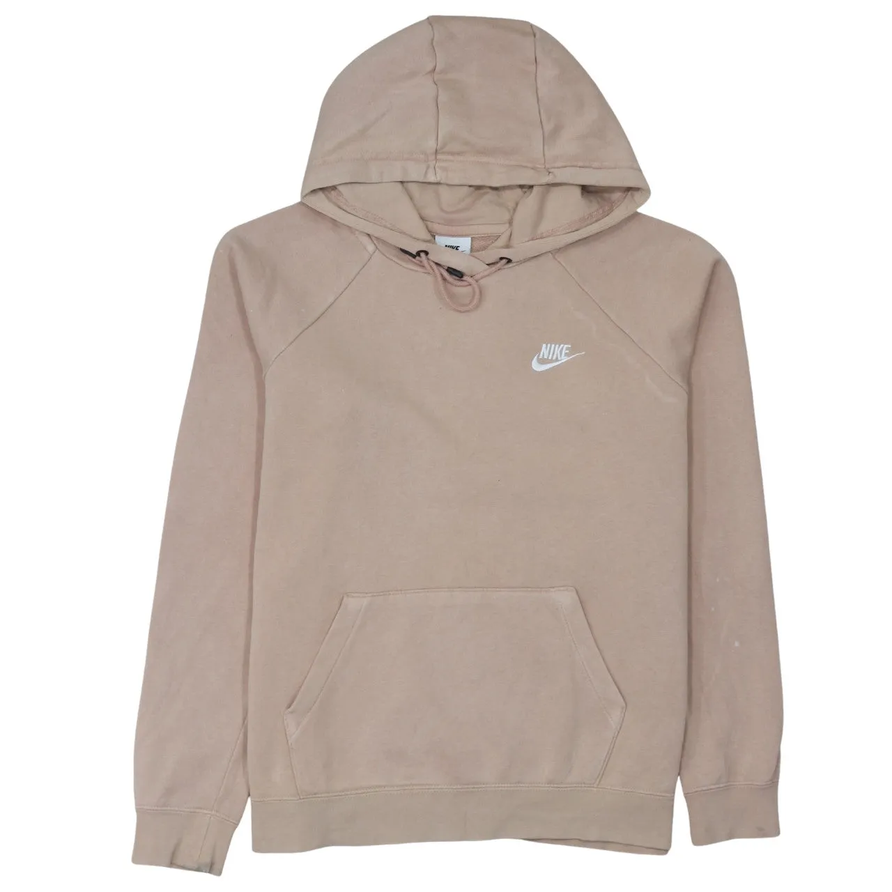 Nike Beige Pink Hoodie Women’s Medium Printed Swoosh Logo Front Pocket Pullover Sweatshirt sold by Vintage Club