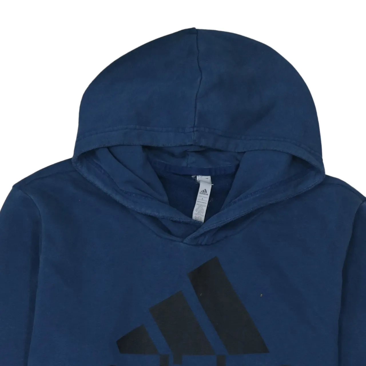 Adidas Navy Blue Hoodie Women’s Large Printed Athletics Logo Front Pouch Pullover Sweatshirt sold by Vintage Club product image thumbnail 3
