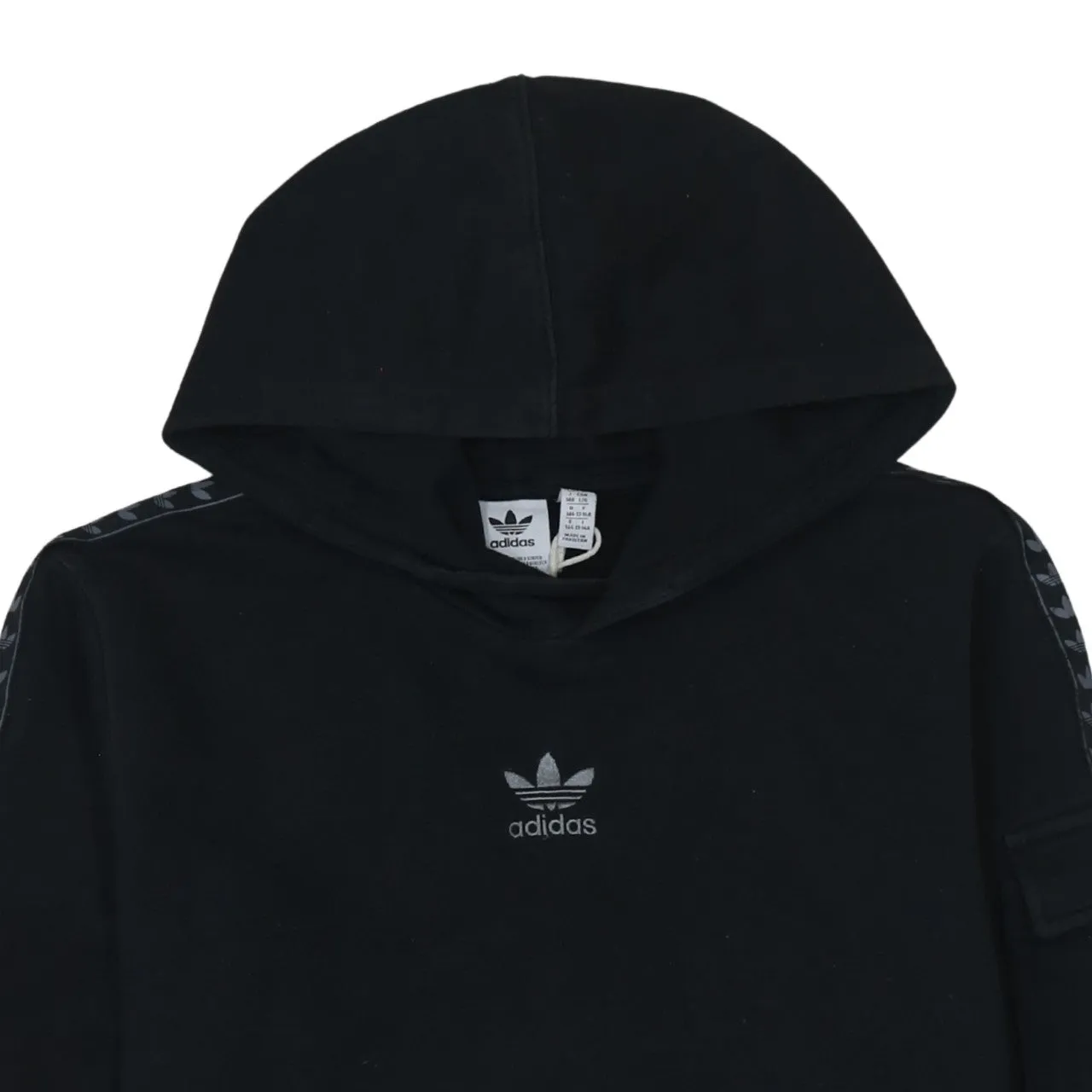Adidas Black Hoodie Women’s Large Trefoil Sleeve Tape Arm Pocket Pullover Sweatshirt sold by Vintage Club product image thumbnail 3