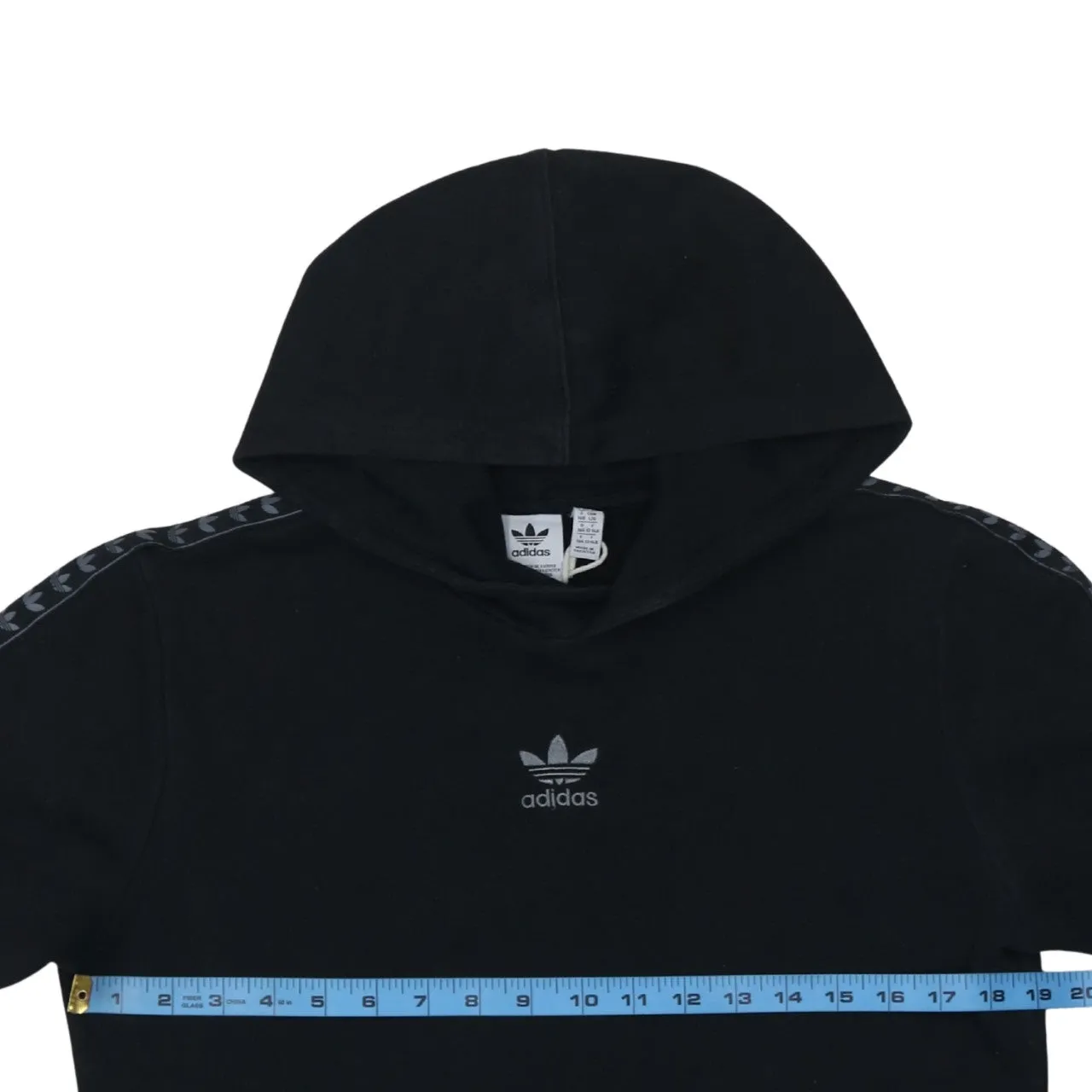 Adidas Black Hoodie Women’s Large Trefoil Sleeve Tape Arm Pocket Pullover Sweatshirt sold by Vintage Club product image thumbnail 5