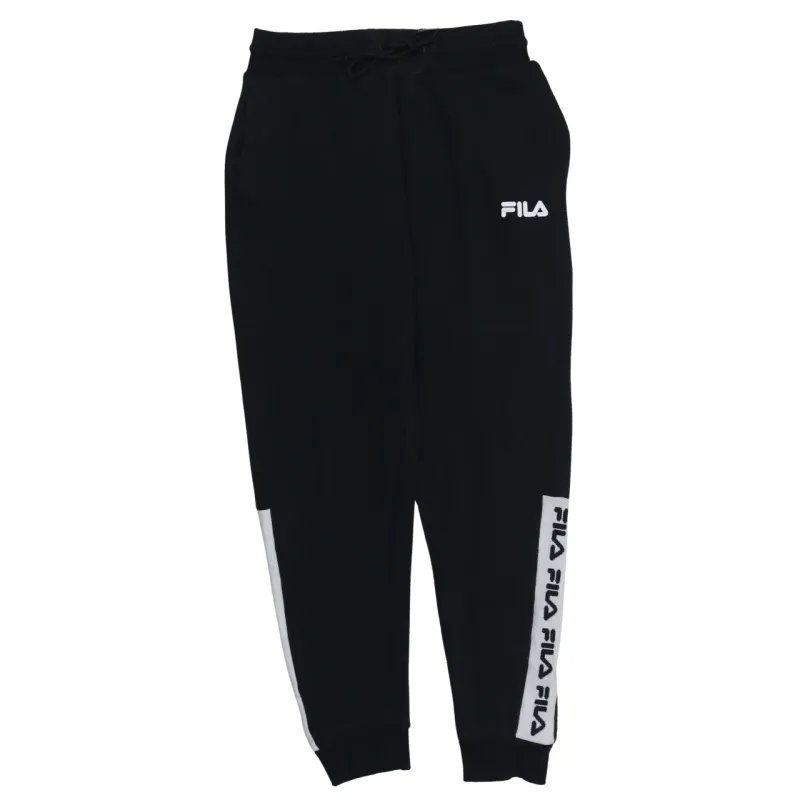 Fila Black Joggers Sweatpants Men's Medium Printed Logo Side Stripe Cuffed Bottoms made by Fila