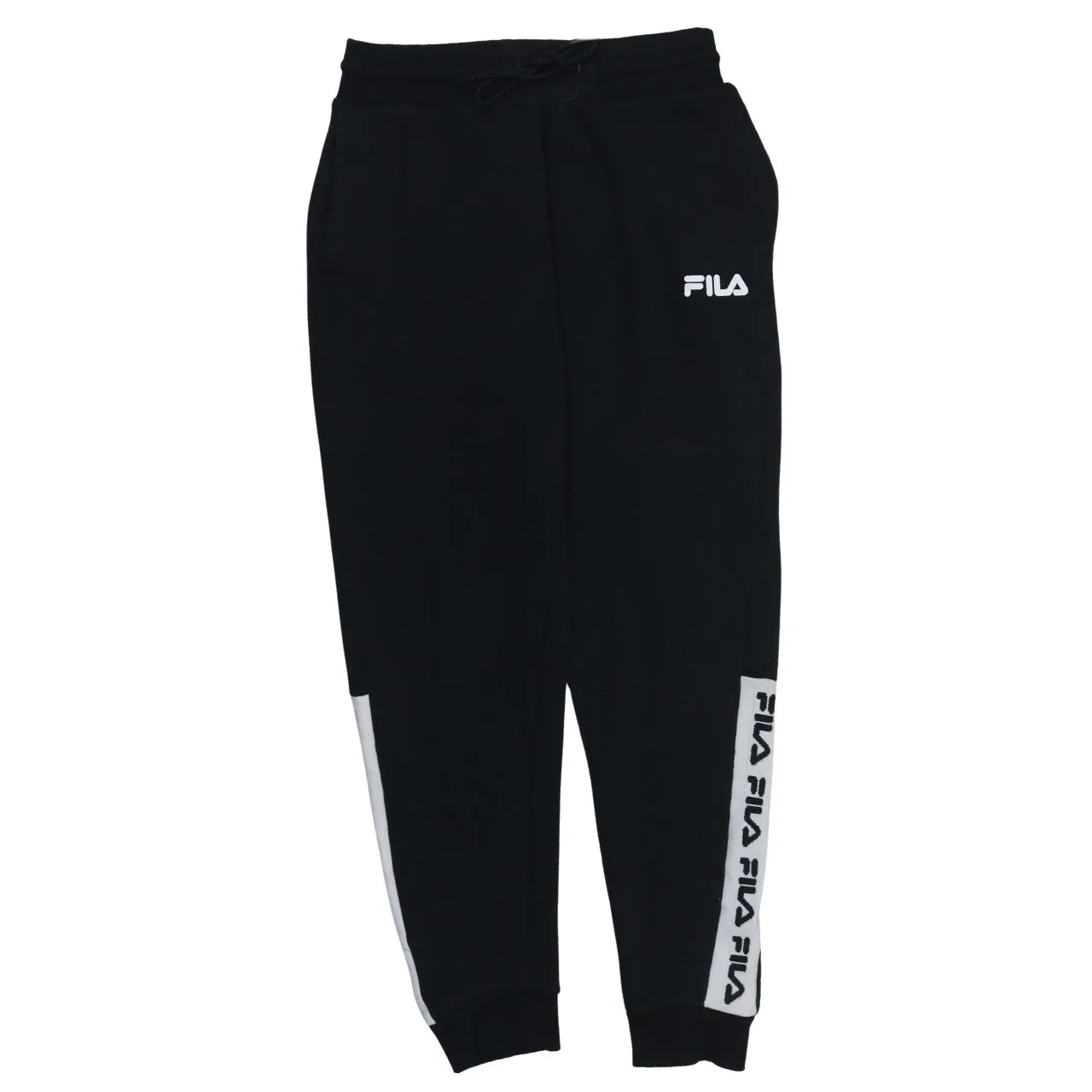 Fila Black Joggers Sweatpants Men's Medium Printed Logo Side Stripe Cuffed Bottoms sold by Vintage Club