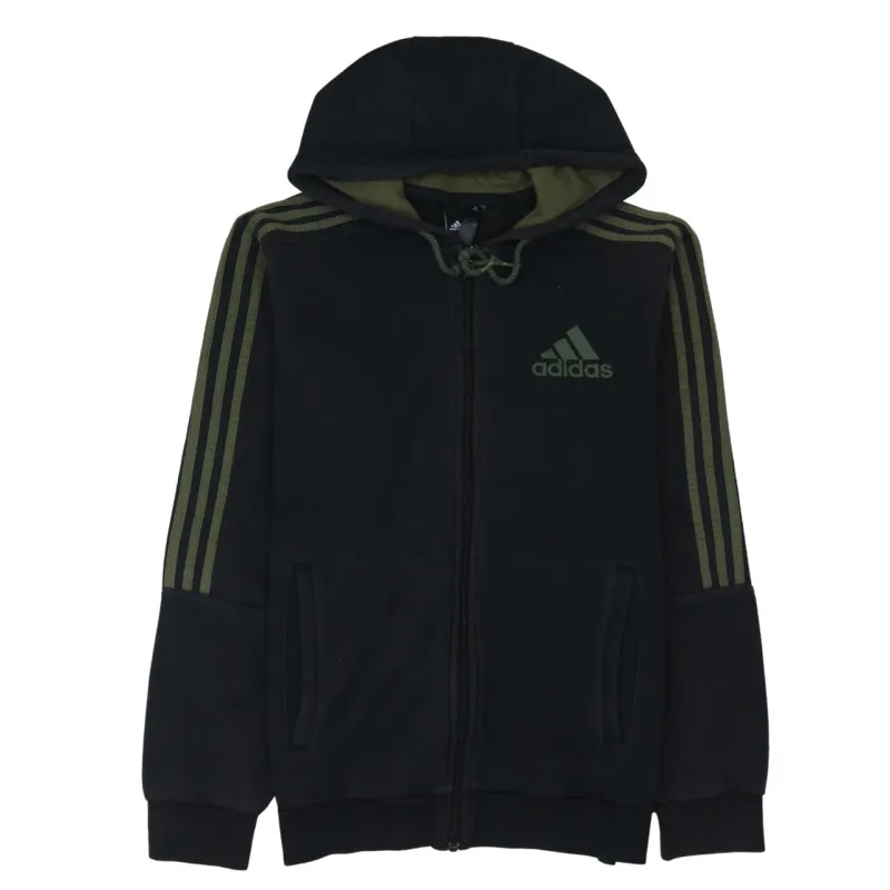 Adidas Black Full Zip Hoodie Women’s Medium Embroidered Logo Three Stripe Sleeves Top sold by Vintage Club