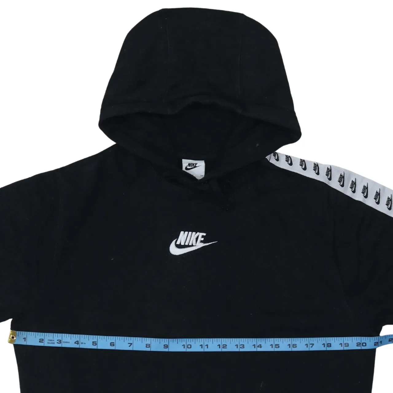 Nike Black Hoodie Men's Small Embroidered Chest Logo Branded Tape Sleeve Pullover Sweatshirt sold by Vintage Club product image thumbnail 5