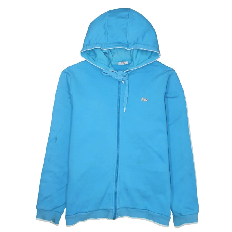 Lacoste Sky Blue Zip Hoodie Men's Large Embroidered Croc Logo White Stripe Sleeves Sweatshirt sold by Vintage Club