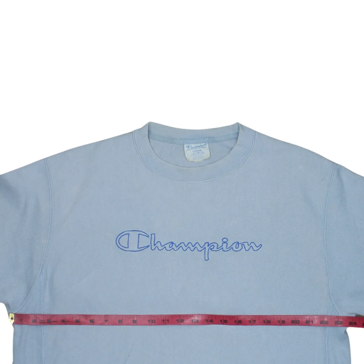 Champion Light Blue Sweatshirt Men's Large Embroidered Script Logo Crewneck Pullover Fleece Top sold by Vintage Club product image thumbnail 5