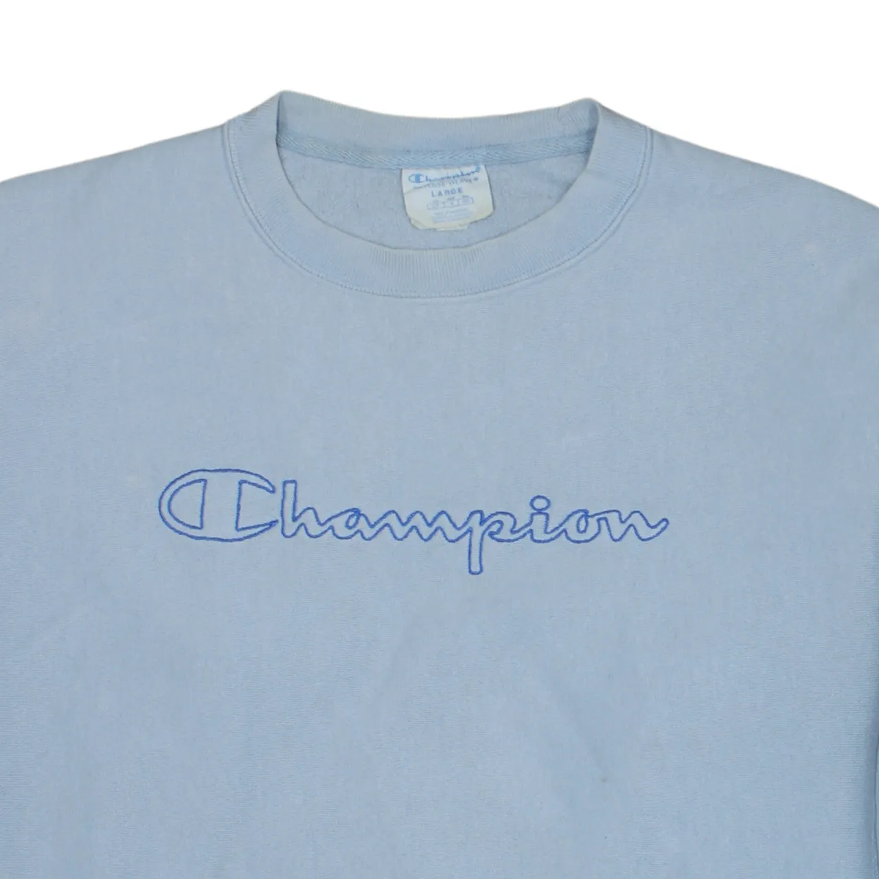 Champion Light Blue Sweatshirt Men's Large Embroidered Script Logo Crewneck Pullover Fleece Top sold by Vintage Club product image thumbnail 3
