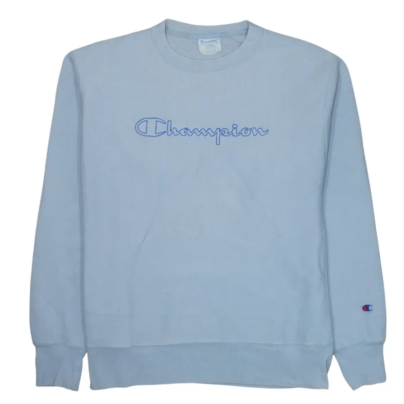Champion Light Blue Sweatshirt Men's Large Embroidered Script Logo Crewneck Pullover Fleece Top sold by Vintage Club