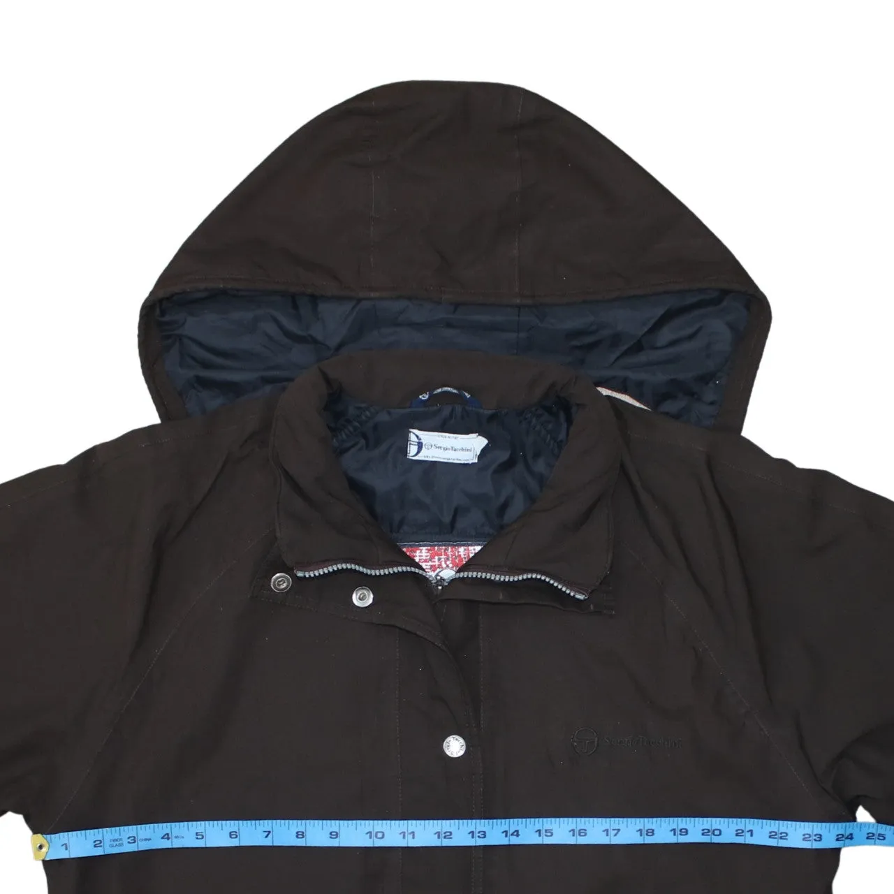 Sergio Tacchini Dark Brown Hooded Jacket Men’s Large Padded Zip Snap Pockets Outerwear Coat sold by Vintage Club product image thumbnail 5