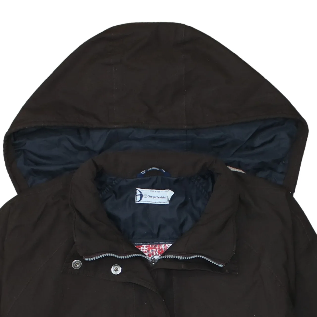 Sergio Tacchini Dark Brown Hooded Jacket Men’s Large Padded Zip Snap Pockets Outerwear Coat sold by Vintage Club product image thumbnail 3