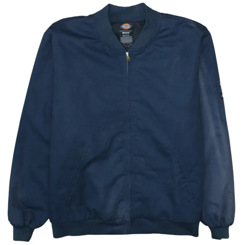 Dickies Navy Blue Work Jacket Men's XLarge Embroidered Back HVAC Logo Zip Bomber Outerwear made by Dickies