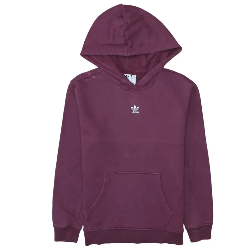 Adidas Burgundy Red Hoodie Women’s Medium Trefoil Embroidered Logo Front Pocket Pullover Sweatshirt sold by Vintage Club