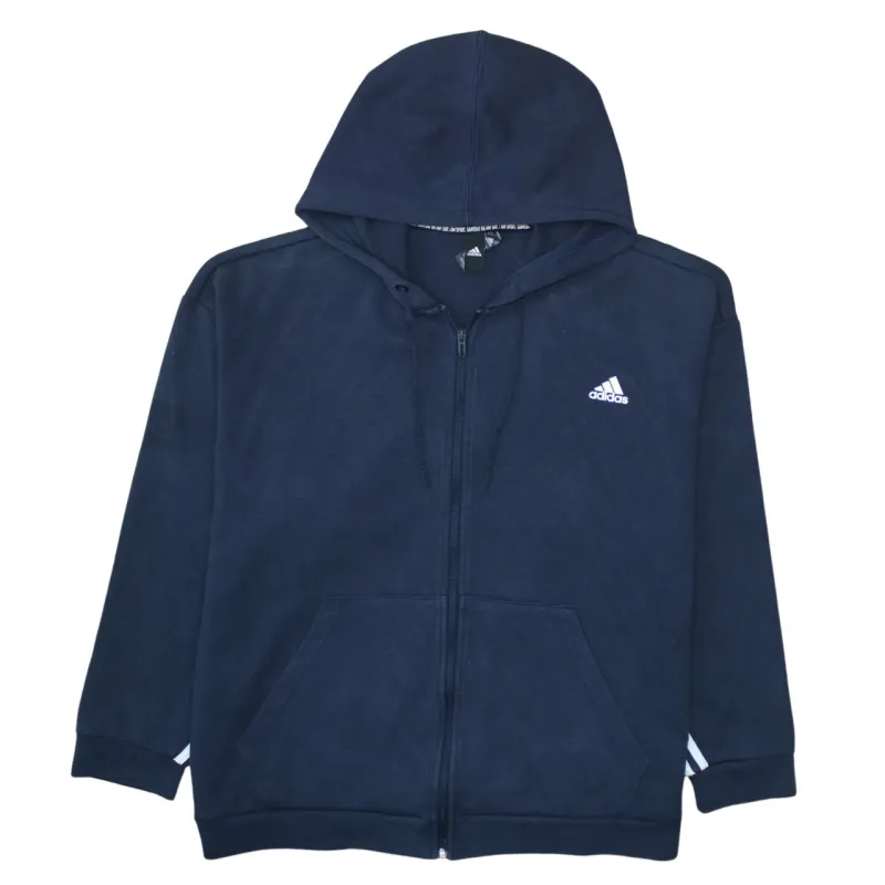 Adidas Navy Blue Full Zip Hoodie Men's XXLarge Embroidered Logo Split Pocket Sweatshirt sold by Vintage Club