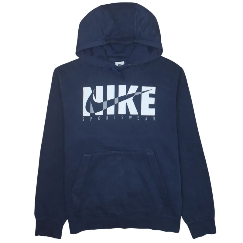 Nike Navy Blue Hoodie Men's Medium Printed Sportswear Logo Front Pocket Pullover Sweatshirt sold by Vintage Club