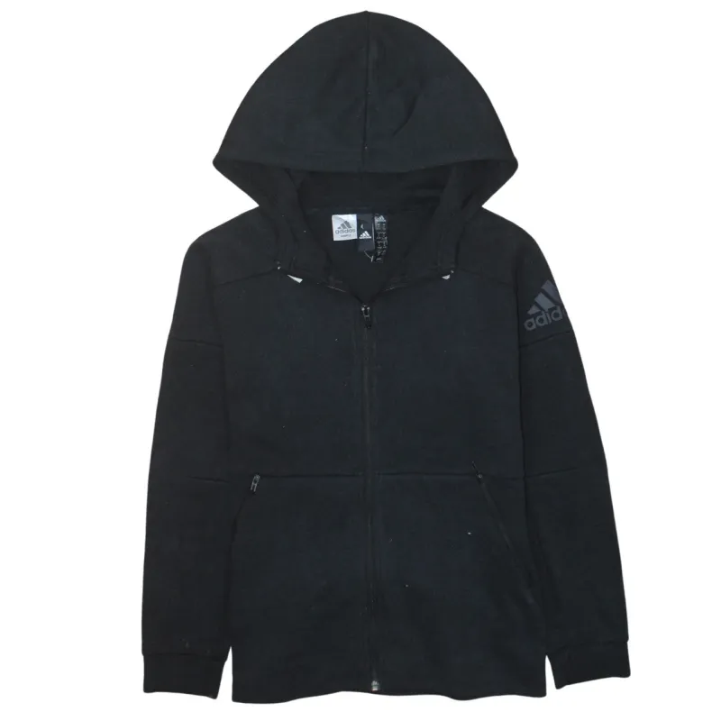 Adidas Black Full Zip Hoodie Women's Small Sleeve Logo Zip Pockets Casual Sweatshirt sold by Vintage Club