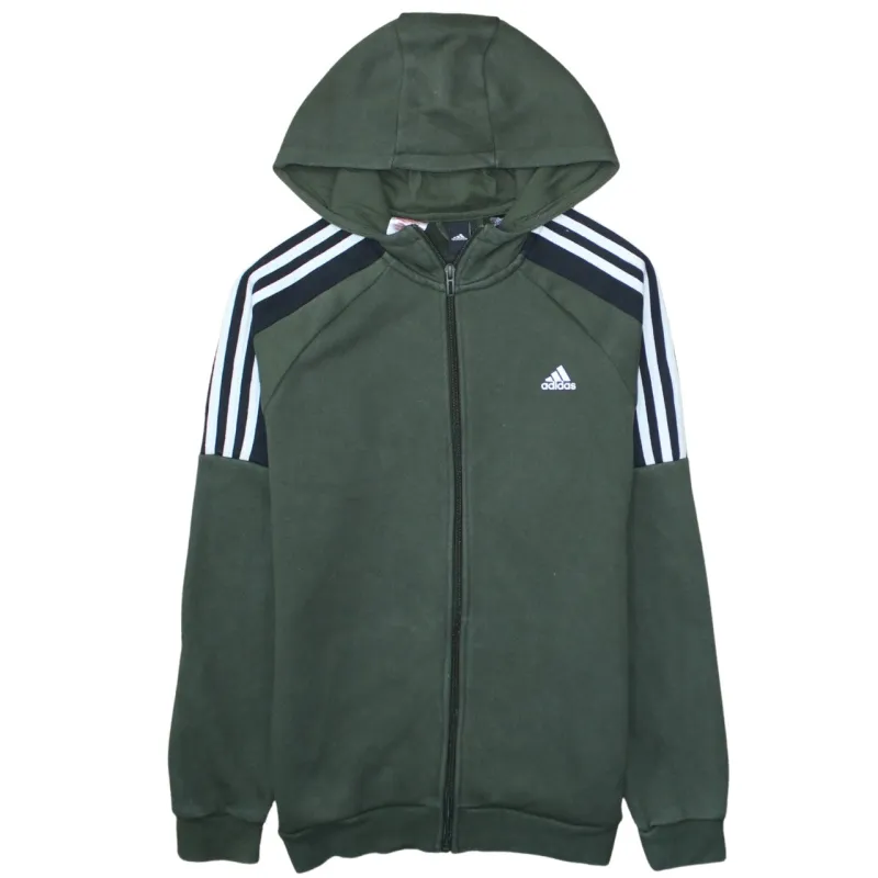 Adidas Dark Green Full Zip Hoodie Women’s XLarge Embroidered Logo Three Stripe Sleeves Sweatshirt sold by Vintage Club