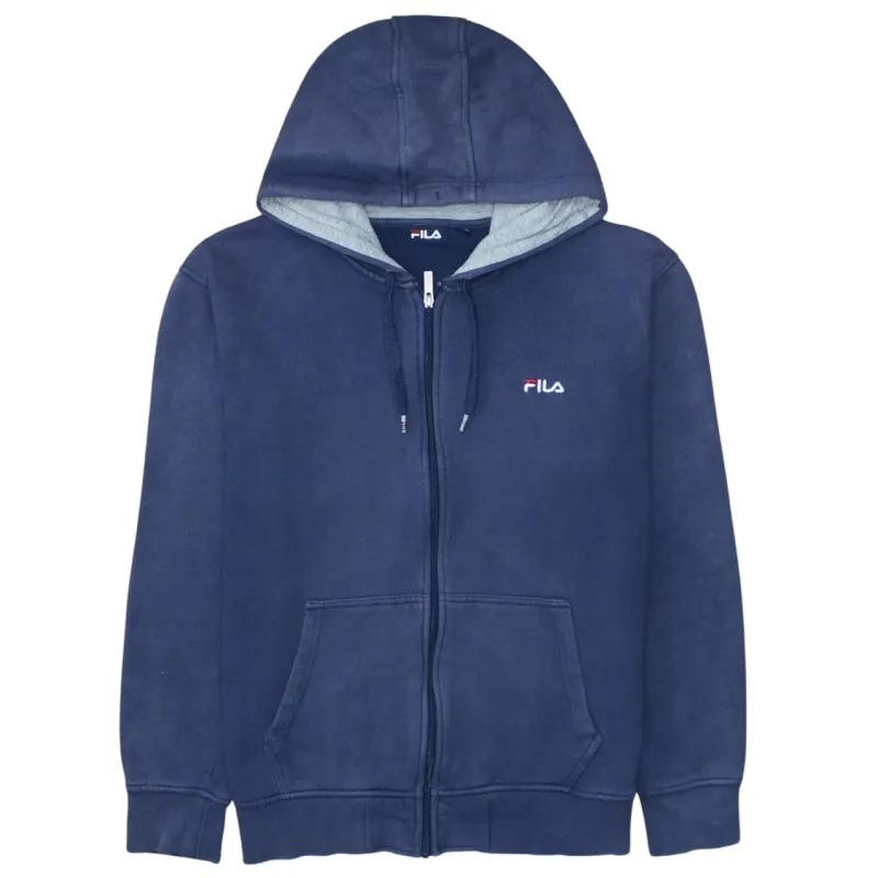 Fila Navy Blue Zip Hoodie Women’s XXLarge Embroidered Chest Logo Drawstring Hood Pockets Sweatshirt sold by Vintage Club