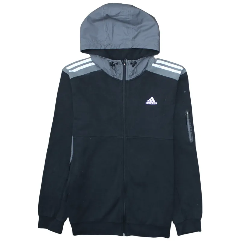 Adidas Black Full Zip Hoodie Men’s Medium Grey Hood Three Stripes Embroidered Logo sold by Vintage Club