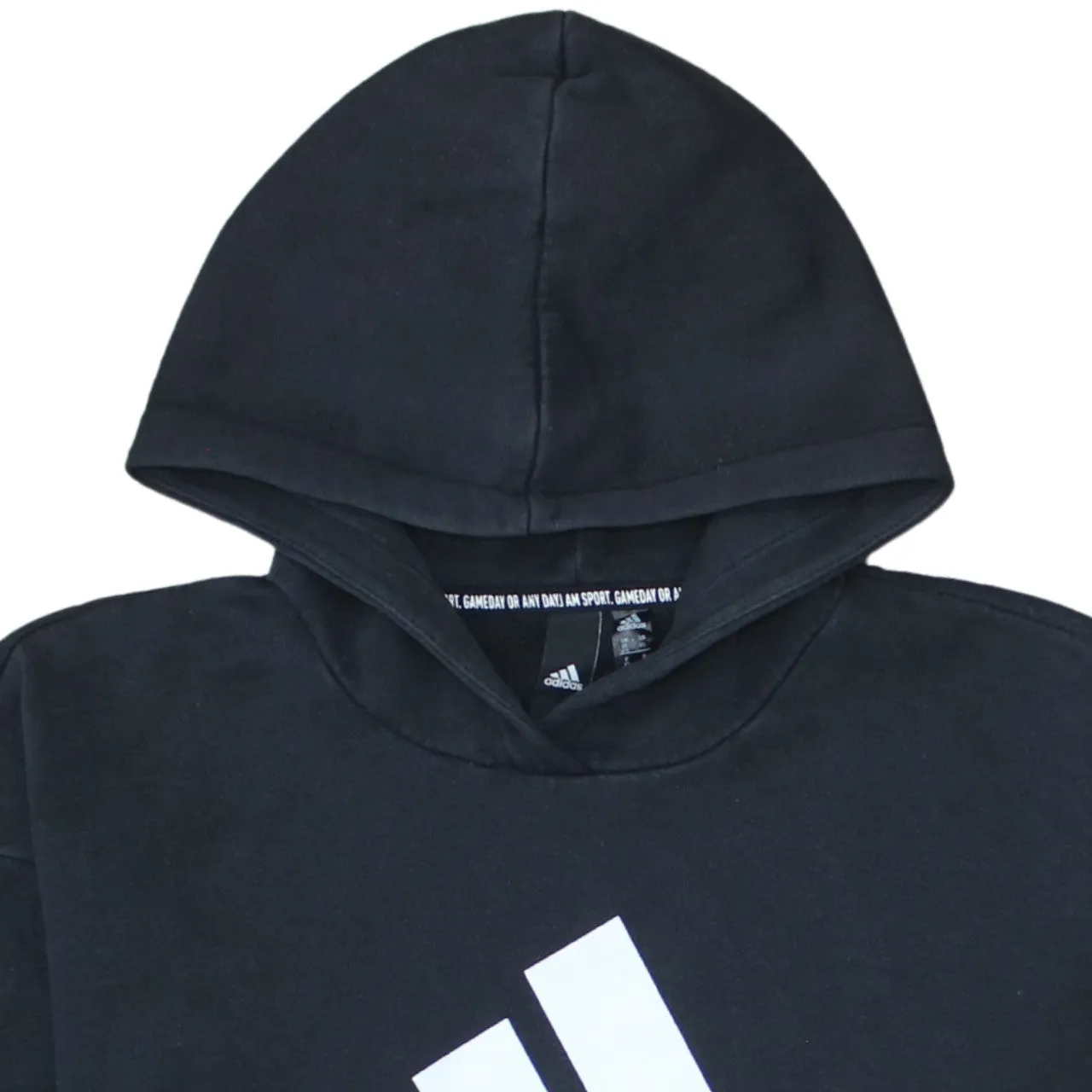 Adidas Black Hoodie Women’s XSmall Printed Logo Front Pocket Pullover Sweatshirt sold by Vintage Club product image thumbnail 3