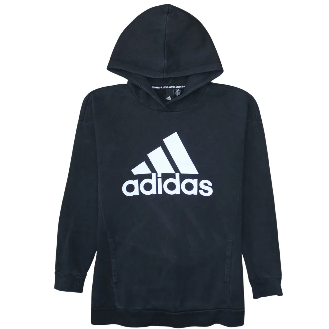 Adidas Black Hoodie Women’s XSmall Printed Logo Front Pocket Pullover Sweatshirt sold by Vintage Club