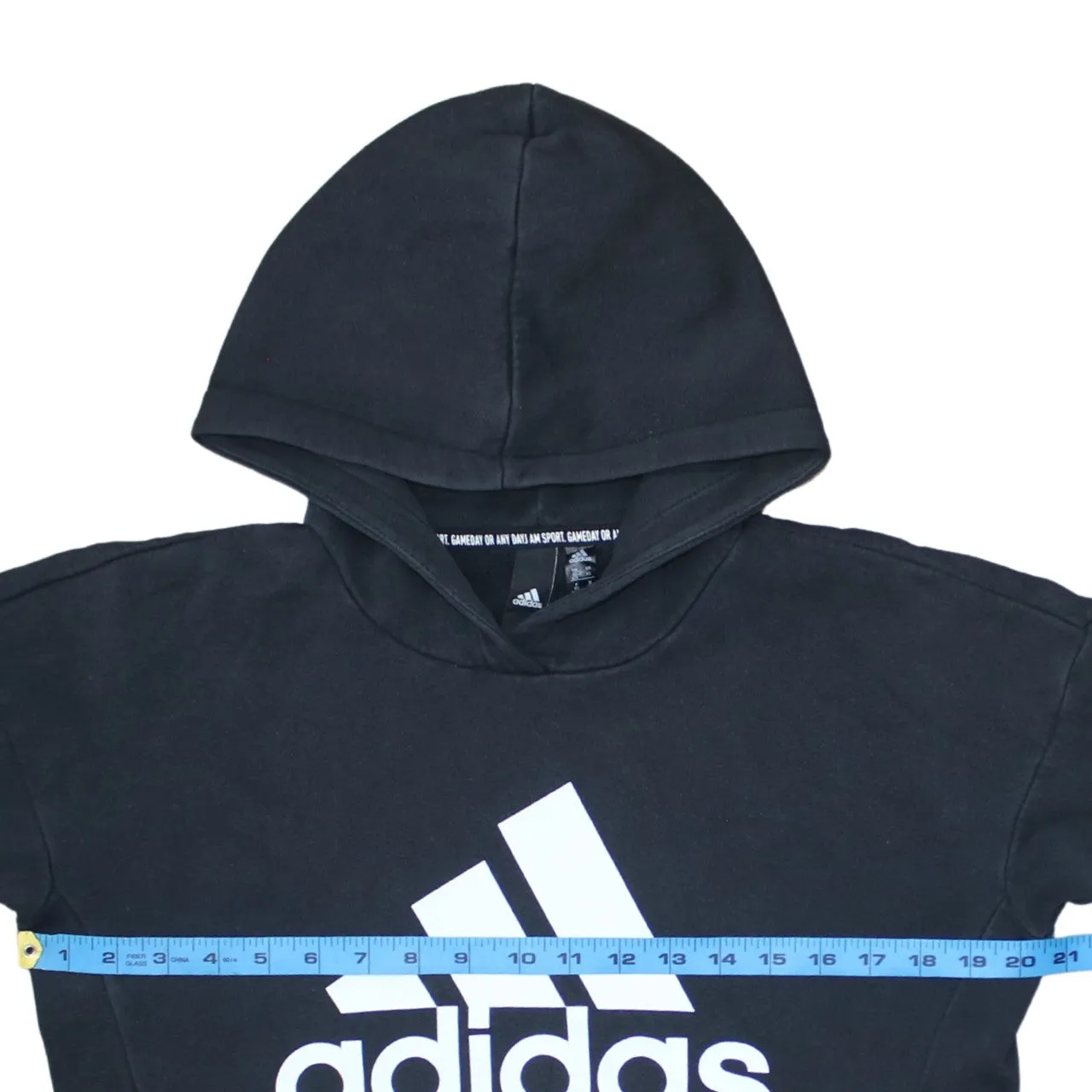 Adidas Black Hoodie Women’s XSmall Printed Logo Front Pocket Pullover Sweatshirt sold by Vintage Club product image thumbnail 5