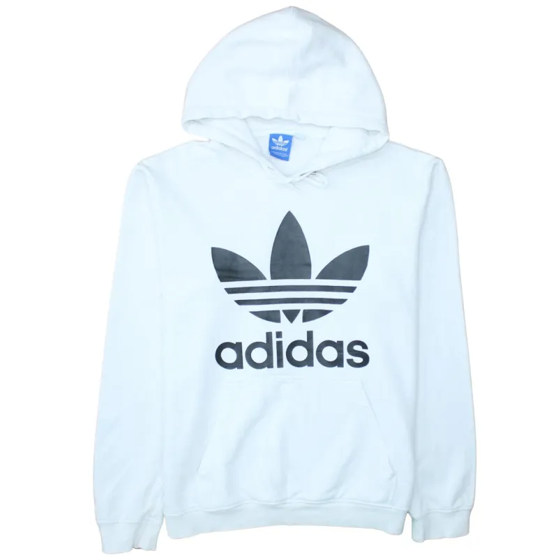 Adidas White Hoodie Men’s XLarge Printed Trefoil Logo Front Pocket Pullover Sweatshirt made by Adidas