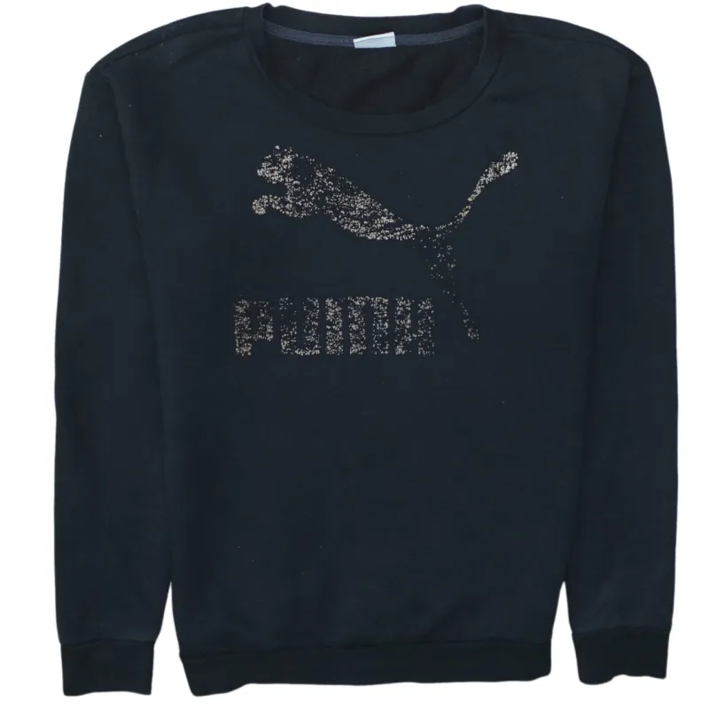 Puma Black Sweatshirt Women’s Small Glitter Printed Logo Crewneck Pullover Jumper made by Puma