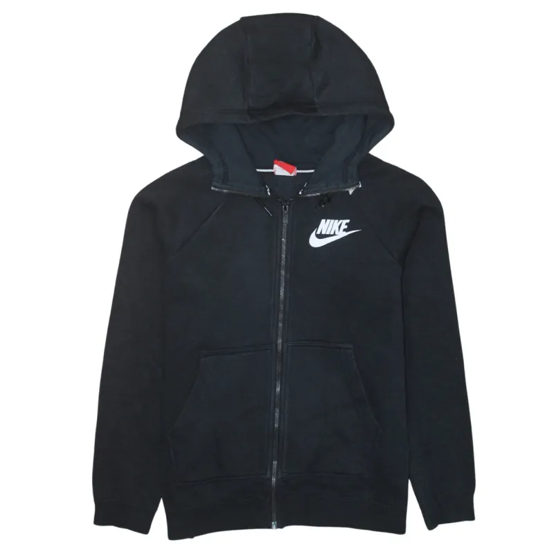 Nike Black Full Zip Hoodie Men's Medium Printed Swoosh Logo Split Pocket Fleece Top sold by Vintage Club
