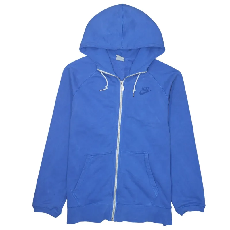 Nike Royal Blue Full Zip Hoodie Women's Large Embroidered Chest Logo Split Pocket Sweatshirt made by Nike