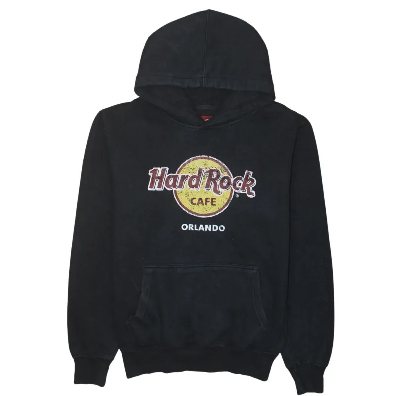 Hard Rock Cafe Black Hoodie Women’s Medium Printed Orlando Logo Fleece Pullover Sweatshirt sold by Vintage Club